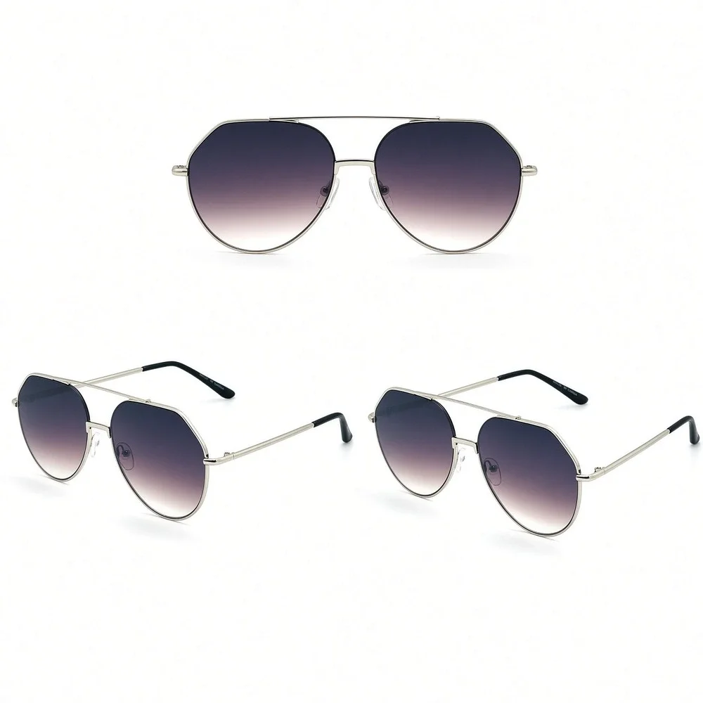 Sunglasses Silver Frame Black Gradient Lens Fashion Eyewear Driving Shades Men‎